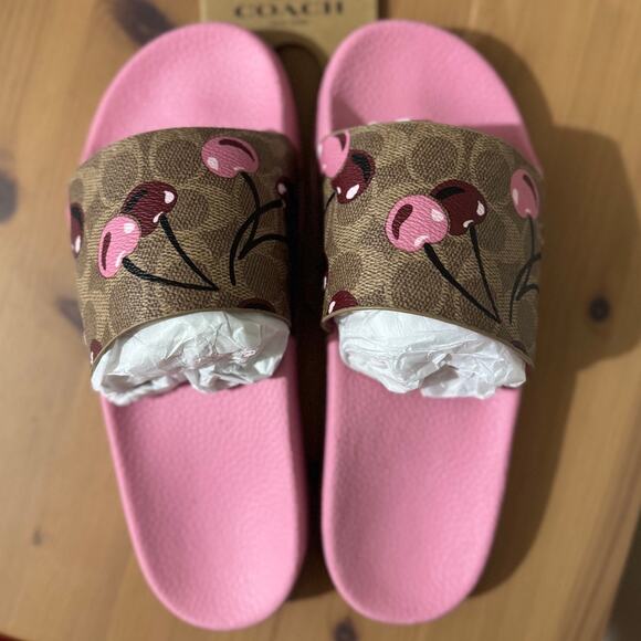 🍒 Coach Udele Sport Slide In Signature Canvas With Cherry Print - Picture 6 of 11